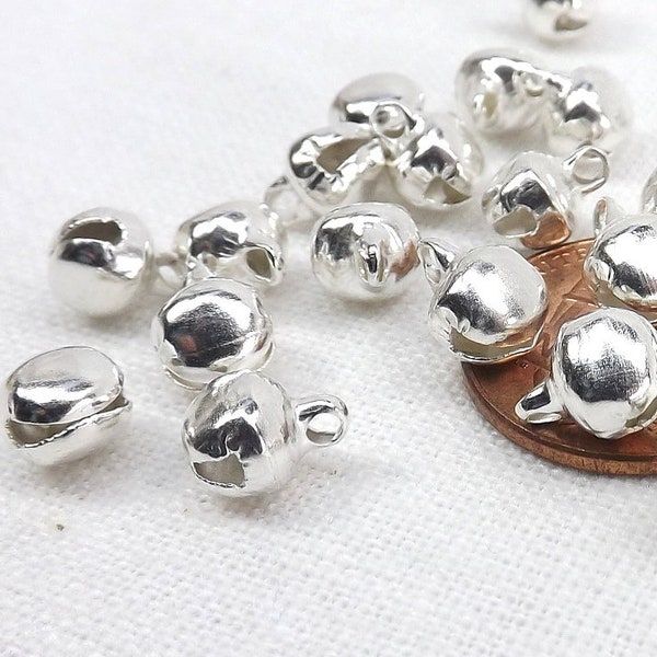 Tiny Bells 100 pieces 6mm Silver Plated Steel Jewelry Craft Supply Holiday bells ringing Bell charms