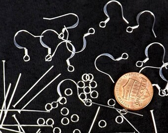 earring component kit diy silver fish hook ear wires pins and jumprings