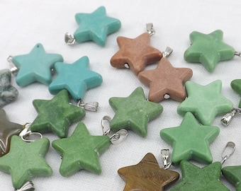 Star charms, celestial pendants, Mixed stone, blue and green star focals jewelry making, stone stars with bails