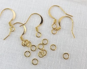 Earring making supplies 50 pairs gold Ear wires and jumprings kit jewelry supply