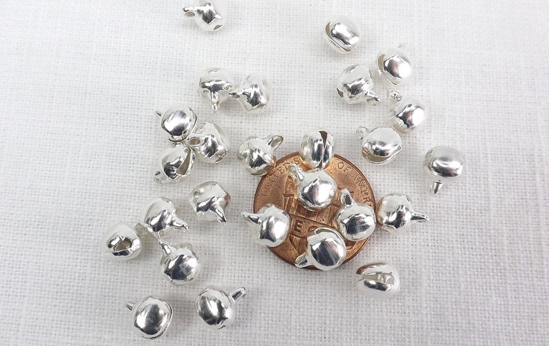 Tiny Bells 100 pieces 6mm Silver Plated Steel Jewelry Craft Supply Holiday bells ringing Bell charms image 5