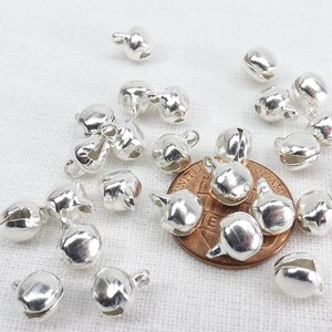 Tiny Bells 100 pieces 6mm Silver Plated Steel Jewelry Craft Supply Holiday bells ringing Bell charms image 4