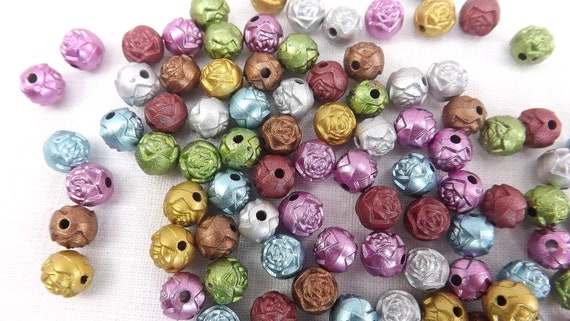 200 Mixed Colour Aluminum Metal Rose Flower Beads 8mm