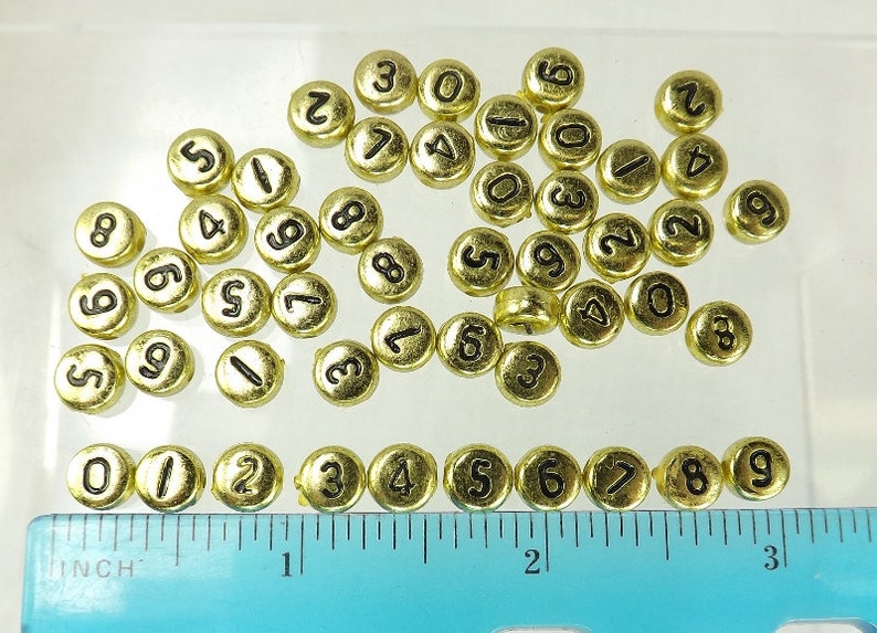 Number Beads Gold Flat Round Black Numbers 50 pieces 7x4mm Side Drill jewelry supply spacer bead