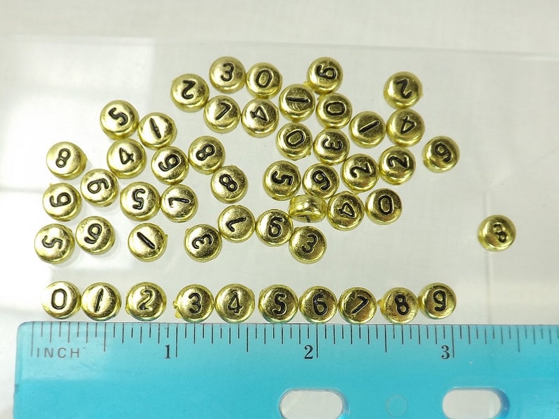 Number Beads Gold Flat Round Black Numbers 50 pieces 7x4mm Side Drill jewelry supply spacer bead