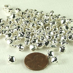 Tiny Bells 100 pieces 6mm Silver Plated Steel Jewelry Craft Supply Holiday bells ringing Bell charms image 7