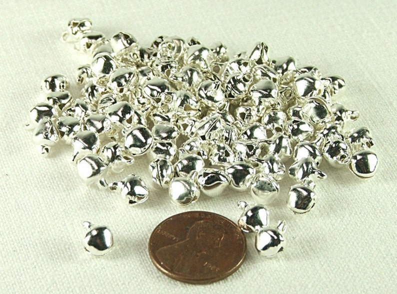 Tiny Bells 100 pieces 6mm Silver Plated Steel Jewelry Craft Supply Holiday bells ringing Bell charms image 7