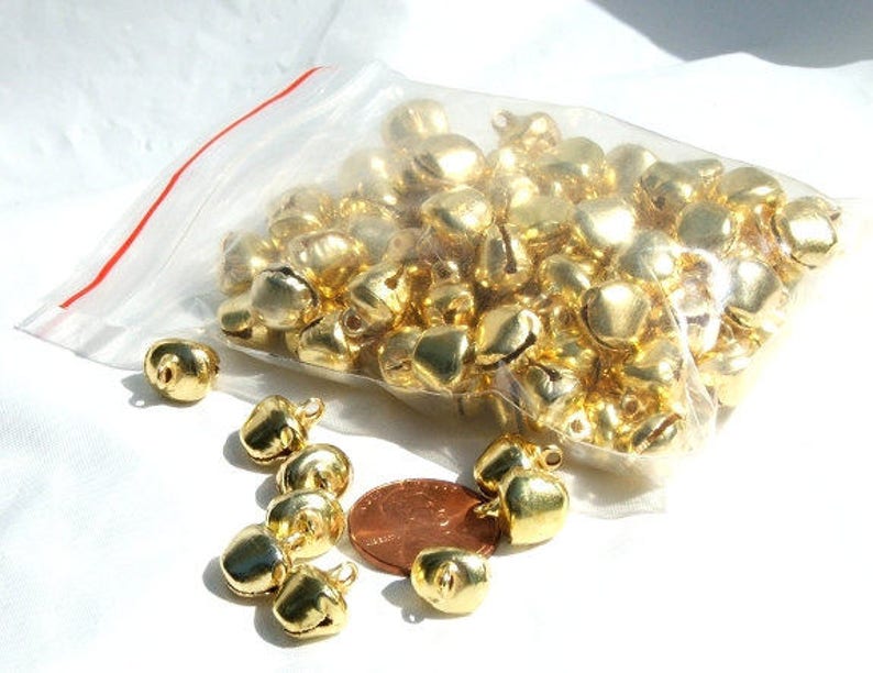 Bells 500 pieces Bulk 10mm Gold Color Steel Jewelry Craft Supply ringing holiday bells craft supplies charms