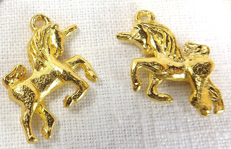 Unicorn charm 8 pieces mythical creature two sided jewelry supply gold plate metal fairy tale animal charm