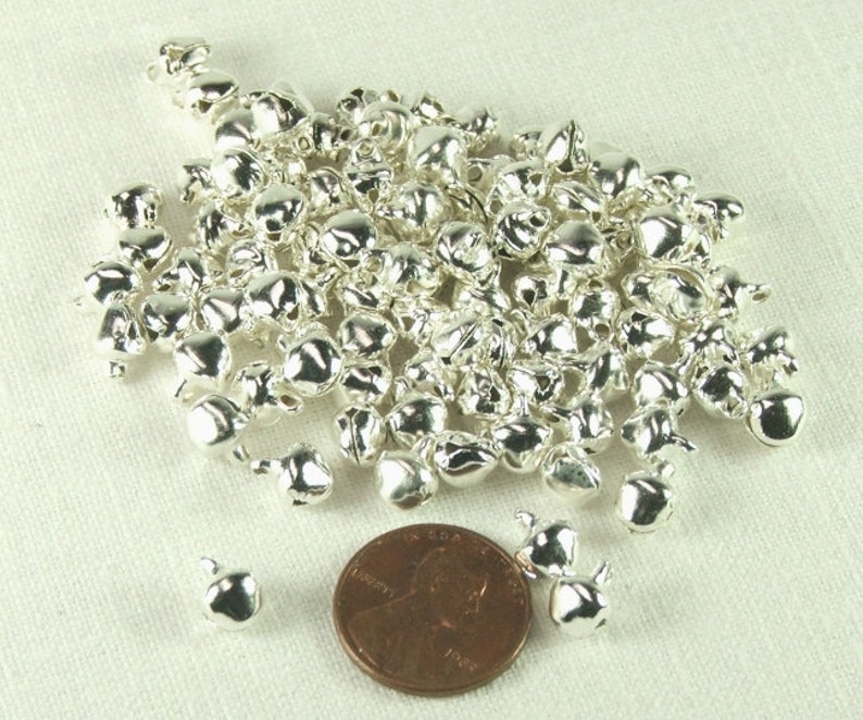 Tiny Bells 100 pieces 6mm Silver Plated Steel Jewelry Craft Supply Holiday bells ringing Bell charms image 6