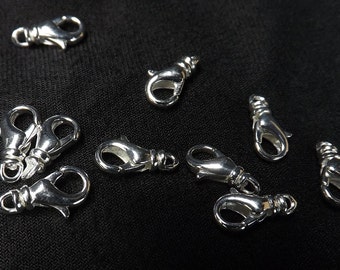 Swivel Clasp 10 pieces Lobster claw silver plate brass 12x7mm Findings Clasps craft supply jewelry Beading