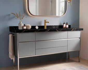 Bathroom Vanity – 70″ Solid Wood Double-Sink Console with Calacatta Marble Top