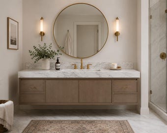 Calacatta Gold Marble Bathroom Vanity - 78″ Double-Sink Floating Unit