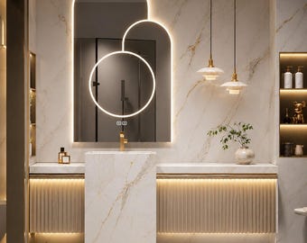 Calacatta Gold Marble Floating Bathroom Vanity – Luxury Modern Double Sink Cabinet