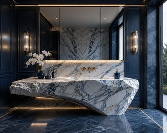 Calacatta Macchia Vecchia Marble Bathroom Vanity, 84in Double Sink – Luxury Stone Console