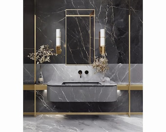 Marble Bathroom Vanity – Modern Floating Wall-Mounted Cabinet