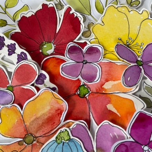 Watercolor Blossoms Paper Cutouts Grab Bag Floral Botanical Hand Painted Art Journal Ephemera Collage Fodder, 45 Pieces image 1