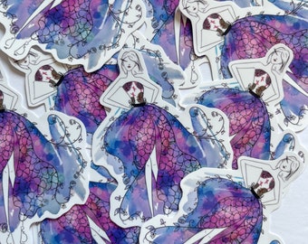 Sticker "Couture Tangle Fashion Illustration" | Watercolor Fashion Line Art Sticker | Fashion Tangle Art Sticker | Doodle Art Sticker