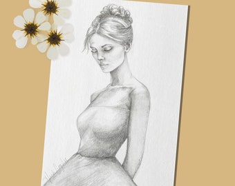 Original Graphite Sketch Ballerina, 10" x 6" | Original Art