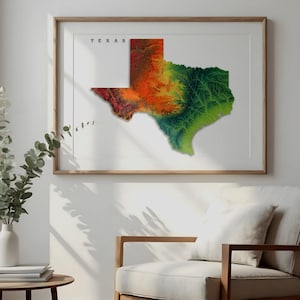 Texas Relief Map Printable PDF, Texas Topographic Map Wall Art, Elevation Terrain Poster, Digital Download, Texas Geography Print