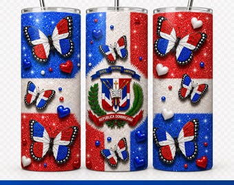 Bandera Dominicana PNG / Bicchiere da 20 once Mariposas Republica Dominicana / Escudo Nacional Glitter Sublimación / Bicchiere con bandiera dominicana