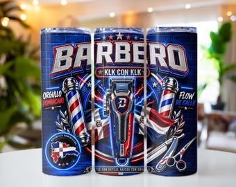 Barbero Dominicano Tumbler Wrap PNG / Diseño 20oz Skinny Sublimación / Bandera República Dominicana KLK Flow de Calle / Descarga Digital