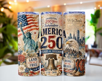 EUA 250º Aniversário PNG | Copo Térmico de 591ml com Sublimação para o 4 de Julho | América 1776-2026 Semiquincentenário | Adesivo Patriótico para Copo Térmico PNG