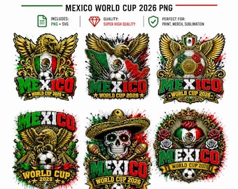 Pacote PNG SVG da Copa do Mundo do México 2026, 6 arquivos de design para sublimação, clipart de torcedor de futebol, camiseta mexicana para copo térmico (DTF)
