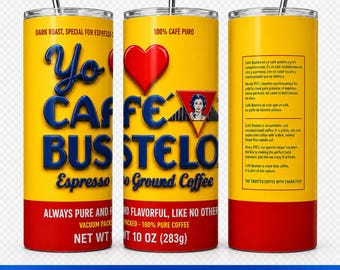 Café Bustelo 20oz Tumbler Wrap PNG, Diseño Digital Sublimación, Yo Amo Café, Instant Download, Spaans koffiekopje ontwerp