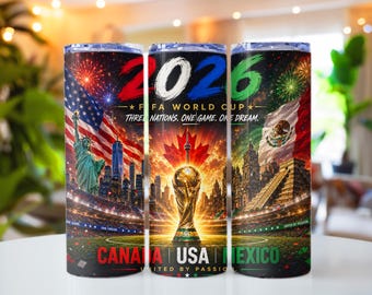 Kit de adesivos para copo/caneca da Copa do Mundo FIFA 2026 | Design para sublimação EUA, México e Canadá | Download em PNG para copo térmico de 590ml
