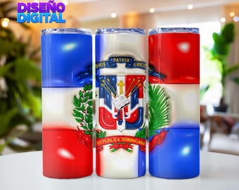 Bandera Dominicana PNG | Copo 20oz Escudo Nacional 3D Puffy | República Dominicana Sublimação | Copo digital com bandeira dominicana