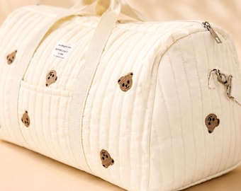Quilted Baby Hospital Bag | Teddy Bear Maternity Travel Tote, Mom Shower Gift