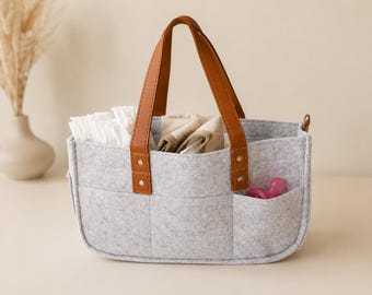 Felt Diaper Caddy Organizer, Baby Essentials Storage Basket, Portable Nursery Bag