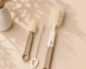 Baby Bottle Brush Set | Nipple Cleaning Brush | Straw Cleaner Brush | Baby Feeding Essentials | New Mom Gift | Bottle Cleaning Kit