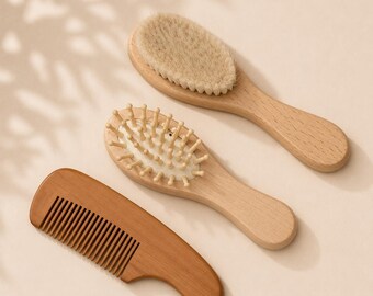 Baby Grooming Set | Soft Goat Hair Brush, Wooden Comb, Massage Brush