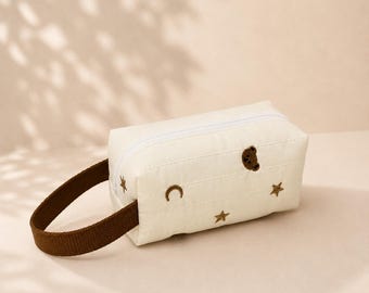 Quilted Baby Toiletry Bag, Bear Moon Star Pouch, Neutral Nursery Organizer