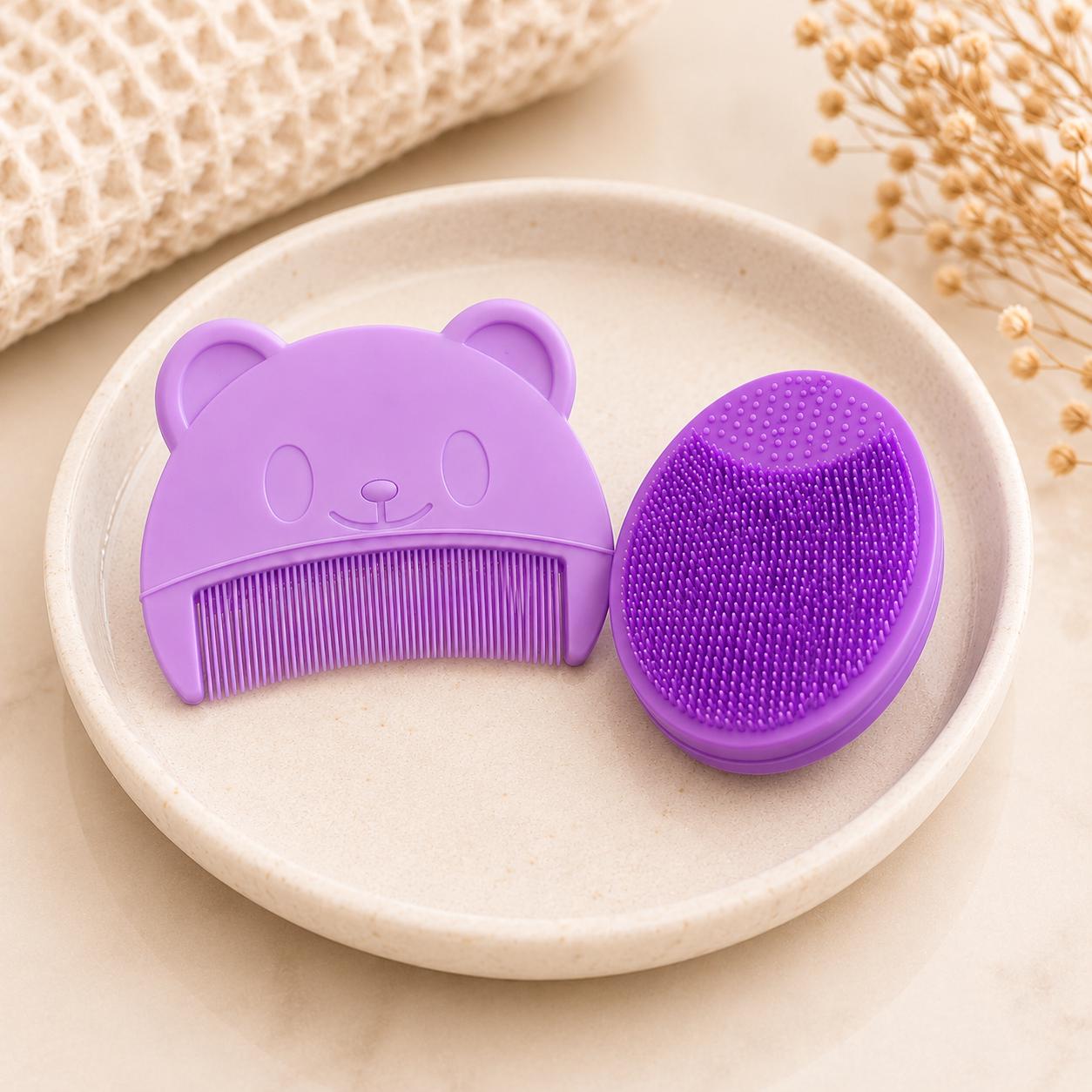 Silicone Baby Cradle Cap Brush Comb Set, Gentle Scalp Care, Newborn Bath Essential