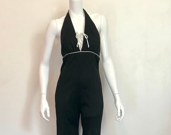 1970's black and white halter jumpsuit with elephant bells/size 9