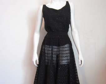 1940's sequined cotton lace top and skirt set/homemade