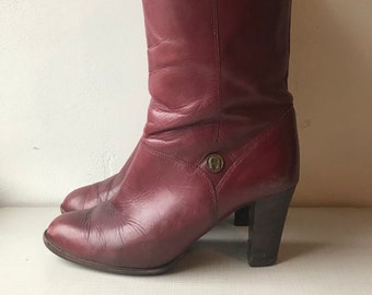 1980's Etienne Aigner burgundy leather mid calf boots/size 6 1/2M