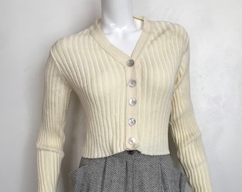 1990's Frederick's of Hollywood cream cotton cardigan/size small