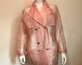1990's Versace, Jeans Couture sheer pink short trench coat/size M