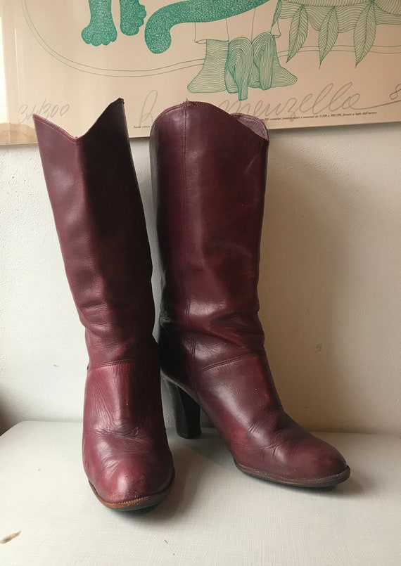 1980's Etienne Aigner burgundy leather mid calf b… - image 4