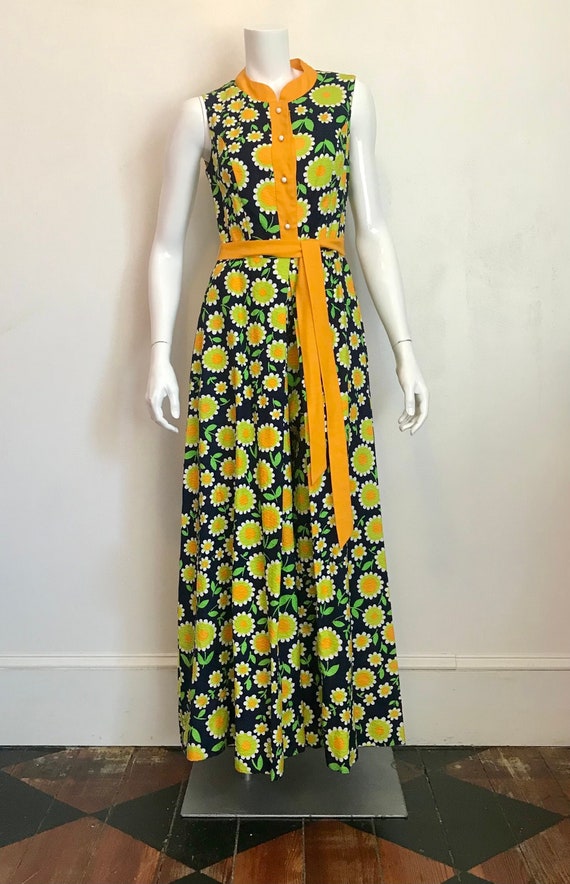 1970's Jean Allen floral cotton pique jumpsuit