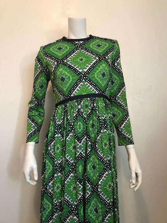 1970's nylon jersey knit geometric pattern long d… - image 2