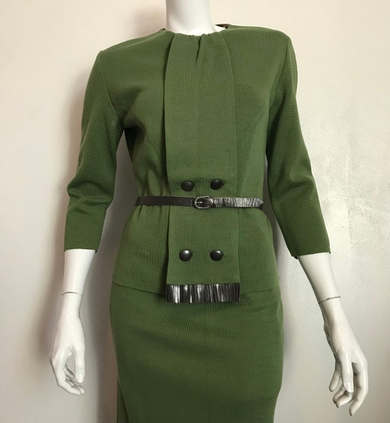 1960's Gino Paoli olive green knit top and skirt s