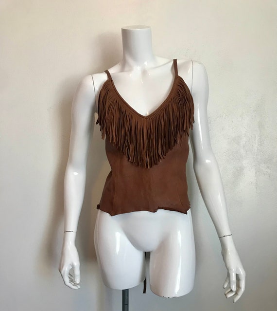 1990's Spiders Leathers brown leather fringe halte
