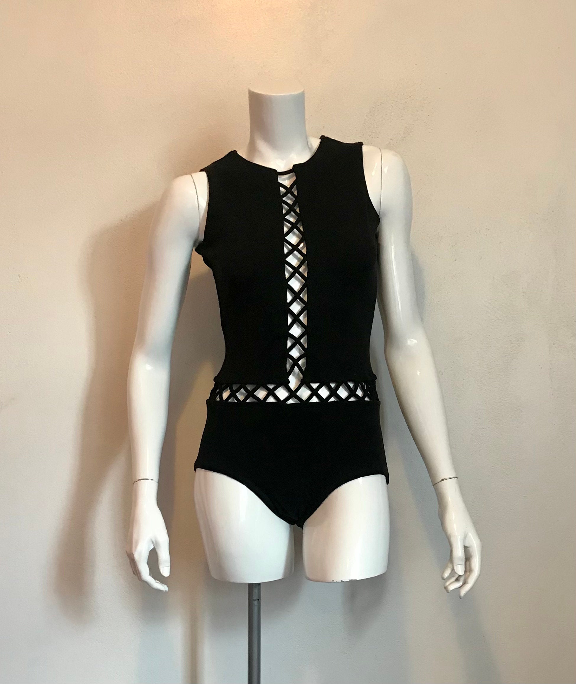 Black One Piece Swimsuit, Organic Cotton Bodysuit, Open Sides