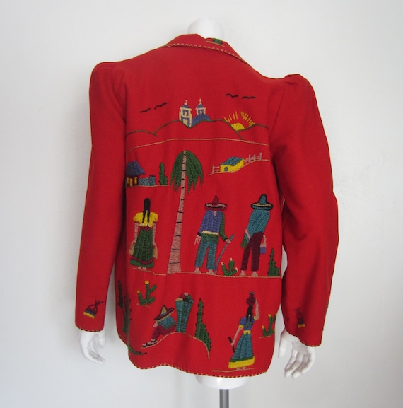 1940's red wool embroidered Mexican tourist jacket