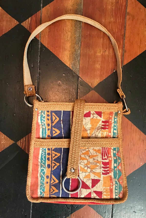 1970's batik and jute shoulder bag